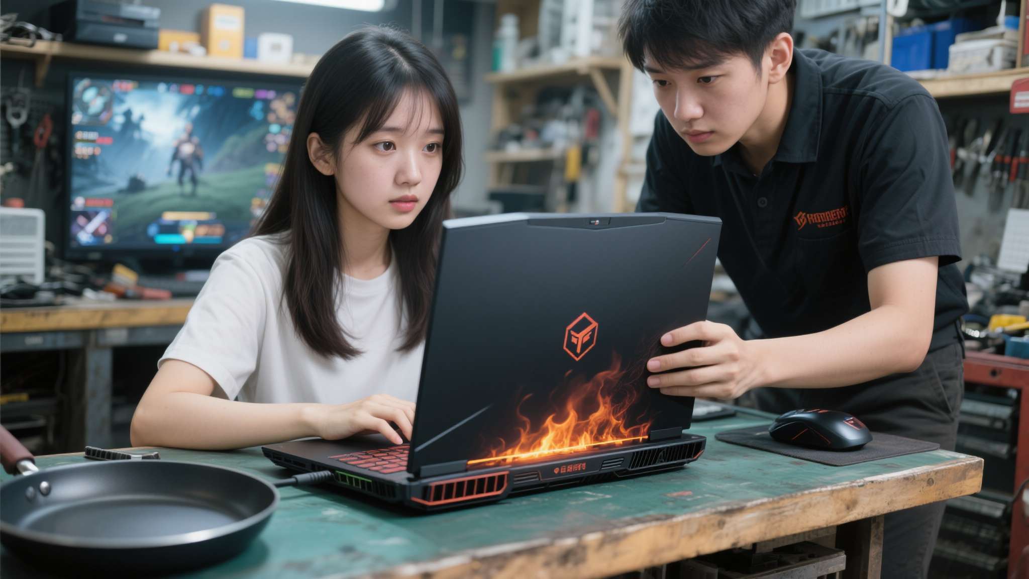 妹子游戏本过热卡顿 维修师父看懵:散热口被贴纸堵死! 事情的起因很简单。一位女生带着自己的游戏本找到维修店,反映机器运行大型游戏时频繁